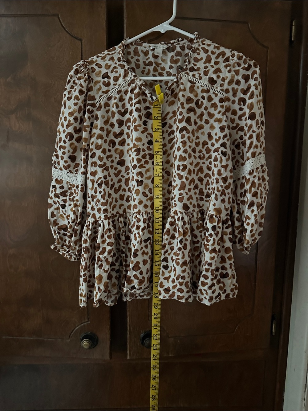 Cato Brown and White Leopard Print Ruffle-Hem Top